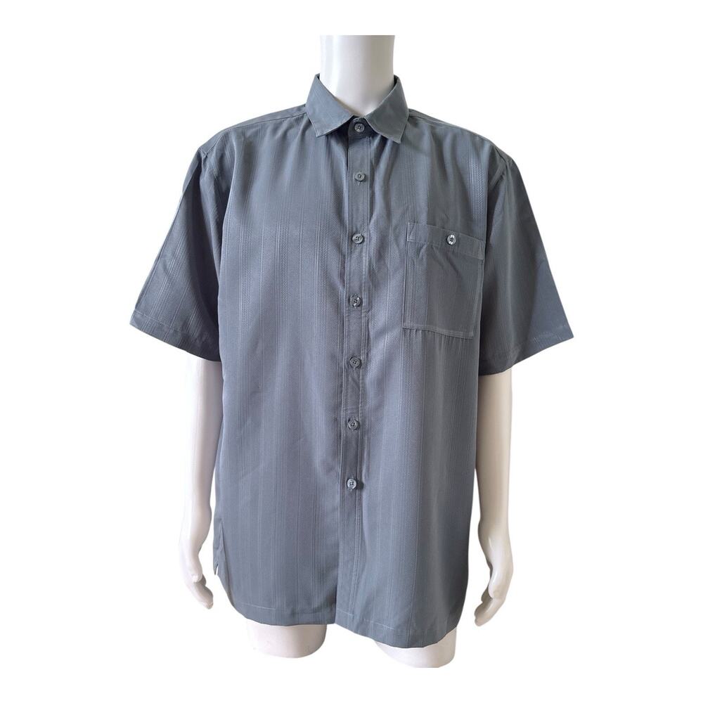 Island Republic Shirt Mens XL Blue Short Sleeve Button Up Textured Stripe Pocket